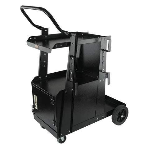 Heavy Duty 2 Tier Welder Cart With Anti Theft Lockable Cabinet, 360 Degree Swivel Wheels, Tank Storage And Safety Chains For TIG ARC Plasma Cutter