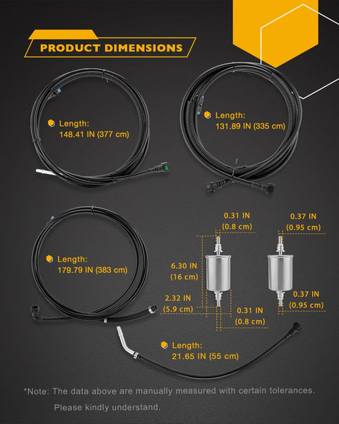 Durable Nylon Fuel Line Repair Kit For Chevy Silverado GMC Sierra 1999 2003 Pickups 4.8L 5.3L 6.0L 8.1L V8 dimensions shown