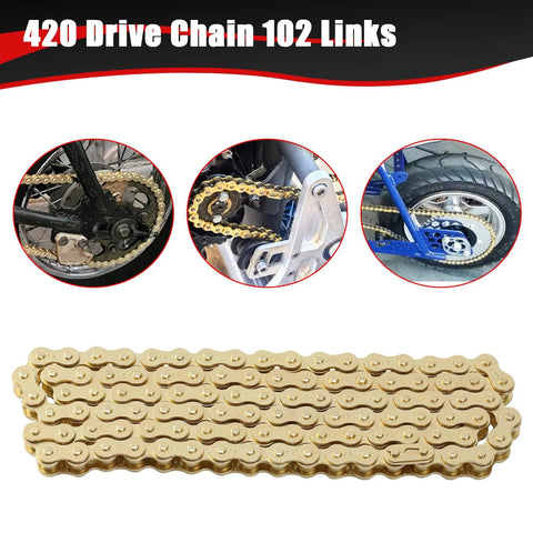 KAMIER 420 drive chain, gold, 102 links for dirt bikes and ATVs