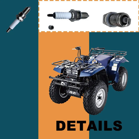 Must Have All In One Ignition Coil CDI Box And Spark Plug Set For ATV Yamaha Big Bear 350 1996 1999 Replacement Parts Includes Coil CDI Unit And Spark Plug For Wolverine 350 Timberwolf 350 Kodiak 400 UTV Models with details of a blue ATV and spark plugs.