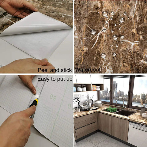 Peel And Stick Brown Marble Contact Paper For Countertops And Shelves, Waterproof And Oil Proof, Thick Vinyl Wallpaper, easy install scene