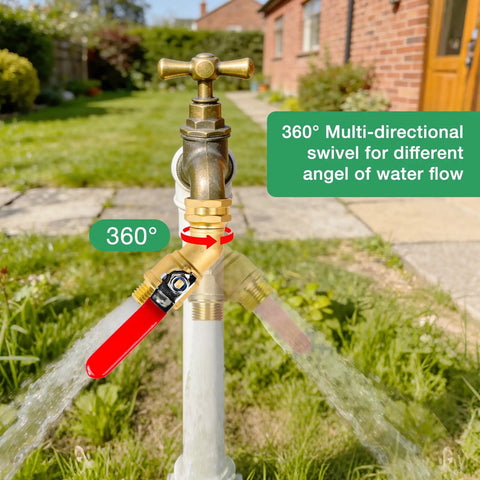 Heavy Duty Full Flow Ball Shut Off Valve With Long Handle In Thick Solid Brass Three Quarter Inch GHT Garden Hose Valve For Outdoor Faucets Lawn Irrigation Car Wash 360 Degree Swivel Anti Kink Design on outdoor faucet