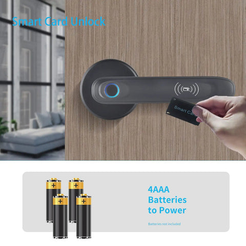Fingerprint Door Lock With App Control And Keyless Entry Handle For Home Apartment Office Or Hotel Unlock In 0.5 Seconds 99% Accurate Sensor Supports Card Mechanical Key And Passcode with batteries and smart card