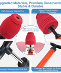 High Pressure Air Toilet Plunger With Flexible Drain Snake For Blasting Through Stubborn Bathroom And Kitchen Clogs - red foam sealing plug and stainless steel pull rod close-up.