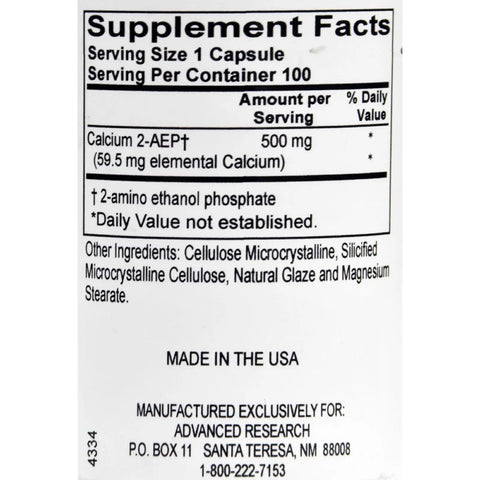 Supplement facts label of Advanced Research Calcium 2 AEP Capsules With Dr Hans Nieper Formula For Joint Support And Wellness, 100 Count