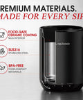 Smart Self Heating Coffee Mug With 14 Oz Size And Intelligent AI Heat Control showcasing food-safe ceramic coating and SUS316 stainless steel interior.