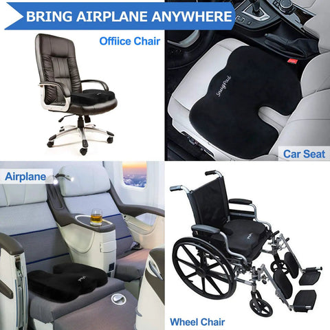 Upgraded Memory Foam Seat Cushion For Sciatica And Back Pain Relief in an office chair and car seat for comfort.