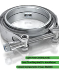 3 Inch V Band Exhaust Clamp Kit With Male And Female Piping, Beefy SS304 Stainless Steel Build, close-up of clamp components