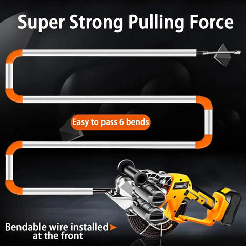 Straight Up Pro Grade Electrician Threading Machine With Brushless Motor Cordless Cable Pulling Tool For Conduit And Hidden Pipe Routing No Sweat Work On Home Renovations with bendable front wire.