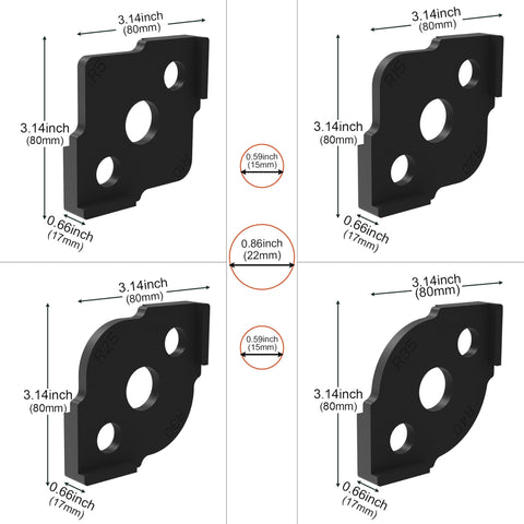 Knockout Corner Radius Router Template Kit Packing R5 Through R40 with multiple ABS jigs, sizes labeled for precise woodworking cuts.