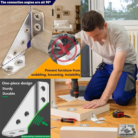 Router Table Plate And Furniture Corner Connector Kit with 20 pcs universal stainless steel L brackets in use for DIY.