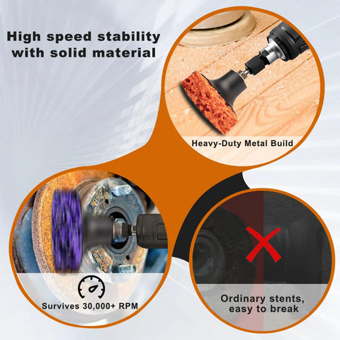 Slick Swap Roll Lock Disc Adapter 2 Inch Backing Pad Holder with Universal Quarter Inch Shank fit on a heavy-duty die grinder.