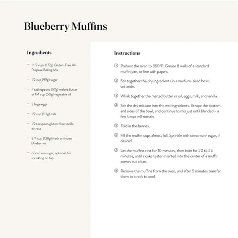 Blueberry muffins recipe using Gluten Free All Purpose Biscuit And Baking Mix Pack Of 6, 24 Oz Each with ingredients and instructions.