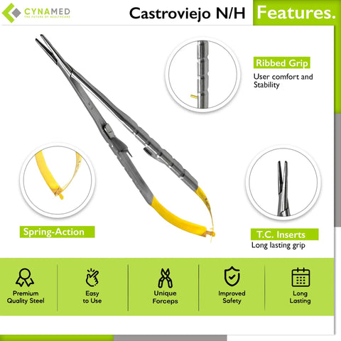 Castroviejo Micro Needle Suture Holder Driver With Tungsten Carbide Inserts And Gold Ends, 5.5 Inch Straight Jaws, Pro Grade