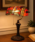 Dragonfly Tiffany Style Stained Glass Desk Lamp for Reading and Working, Banker Table Lamp With Adjustable Directional Light, Red Glass Accent, 10 Inch Wide By 16 Inch Tall, Bulb Not Included, Home Decor Vibe