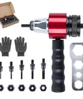 M3 To M8 Electric Rivet Gun Adapter Kit For Cordless Drill with accessories, gloves, wrench, and attachments