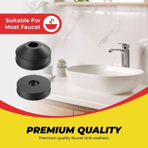 Image of premium quality sink washers with a bathroom faucet, suitable for most sinks in the Assorted Faucet Washers Kit For Indoor And Outdoor Repair.