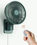 Wall Mounted Oscillating Fan With Remote And Timer For Home And RV Use, 8.5 Inch Compact Fan With Four Speeds, shown with remote control