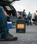 Portable Outdoor Propane Cabinet Heater With 6,000, 12,000, Or 18,000 BTU Settings used in a tailgating setup