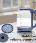 Glass Electric Kettle With No Plastic Contact With Water 1.8L Borosilicate Glass Teapot on swivel base, LED blue light window