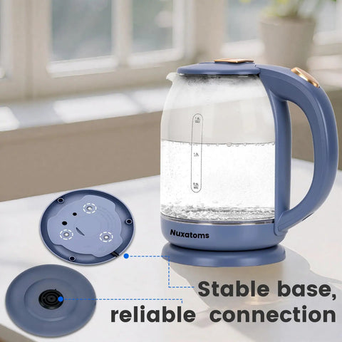Glass Electric Kettle With No Plastic Contact With Water 1.8L Borosilicate Glass Teapot on swivel base, LED blue light window