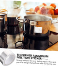 Thickened aluminum foil tape sticker on saucepan for sealing leaks, displayed with strong adhesive and durable build description.