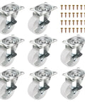 8 Pack of 1.9 Inch White Caster Wheels with Brakes, Metal Plates, and Screws, 360 Degree Swivel, 77 Lb Capacity Per Wheel