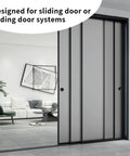 Room with sliding doors featuring Round Hidden Concealed Door Pulls Flush Pocket Door Handles in Stainless Steel Matte Black 50mm Diameter.