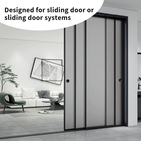 Room with sliding doors featuring Round Hidden Concealed Door Pulls Flush Pocket Door Handles in Stainless Steel Matte Black 50mm Diameter.