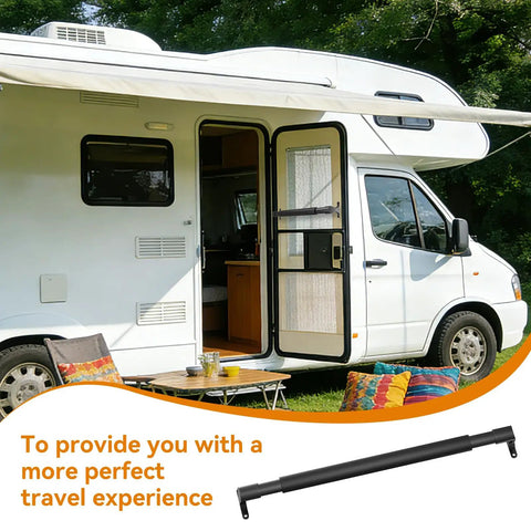 Aluminum RV Screen Door Handle, Adjustable 20 to 32 Inches, Built Tough Grab Bar and Crossbar for Camper Entry, Universal Fit for RV Motorhome Travel Trailer, Black on RV door