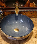 USZWBY Vessel Sinks Bathroom Vessel Sink Art Countertop Basin Utensil Round Ceramic Washbasin with Faucet Bathroom Bowl Sink on marble countertop
