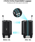 16 Inch Expandable Underseat Carry-On Luggage With Wheels showing 2-inch expansion feature in jet black