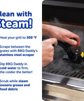 Person using Bristle Free Grill Brush With Steam Power For Outdoor Grills Steel Scraper And Scrub Pad FlexTexture Core