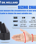 Sizing chart for Reversible Thumb And Wrist Stabilizer Splint For Pain Relief And Carpal Tunnel Breathable All Day Comfort 3D Fabric.