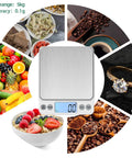 Upgraded Large Digital Kitchen Scale With 5kg Capacity And 0.1g Precision, Big Platform, Clear LCD Display, Surrounded by Ingredients