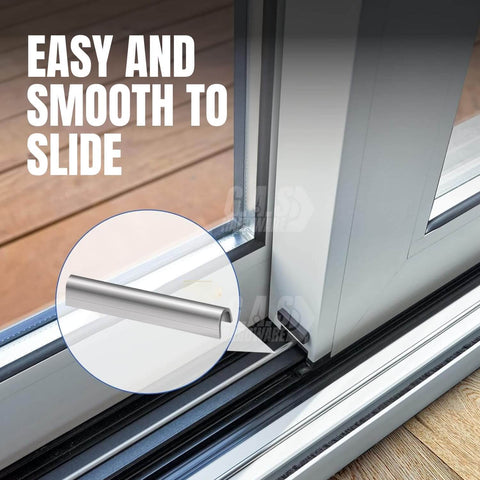 Snap On One Quarter Inch Stainless Steel Sliding Glass Door Track Cover Repair for patio doors, shown installed on track