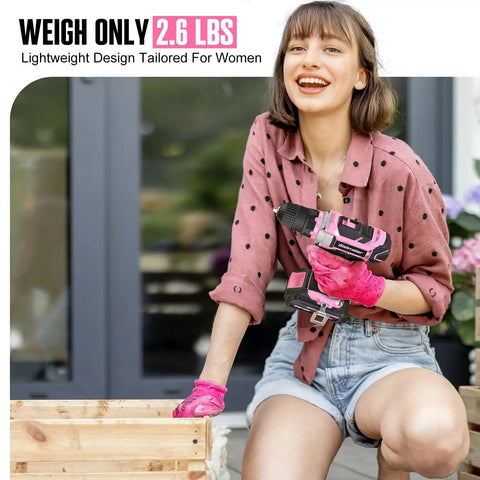 Pink 236 Piece 20V Cordless Drill Set For Women With Storage Bag Ultimate Home Repair Kit For DIY Projects Hanging Shelves Furniture Assembly And Everyday Fixes Purple Includes Bit Set Magnetic Driver Bits Large Storage Bag Durable Case Great Gift For