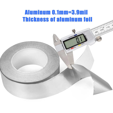 Roll of Aluminum Tape 2 Inch By 164 Feet Silver 3.9 Mil Heavy Duty Tape with thickness measurement