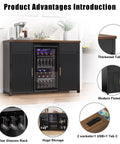 Big Home Bar Cabinet With Built In Fridge Space Fits Most Mini Fridges Modern Fluted Buffet Sideboard Table With Features Overview