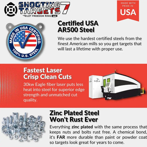 AR500 One Quarter Inch Pistol Gong Targets For Range Day Shooting, Zinc Plated USA Steel, laser cut durability features