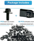 Must Have 100 Pc M6 1.0 Body Bolts And U Nuts Kit For Most Cars Rust Resistant Steel Black Universal Fastening Hardware