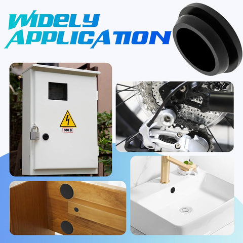 125 Piece Rubber Plugs For Round Holes Set In Assorted Sizes Premium Black Silicone Hole Plugs shown in various applications.