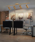 4 Light Gold Finish Flush Mount Ceiling Fixture With Rotating Heads, modern lighting in office setting over desks and computers
