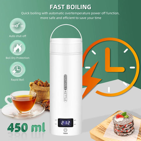 Ultimate Travel Electric Kettle 450Ml Portable Mini Water Boiler for Tea and Coffee with auto shutoff and boil dry protection displayed