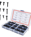 380Pcs Self Tapping Screws Kit Black Carbon Steel Round Head Self Drilling Screws With Washer for DIY projects in a box