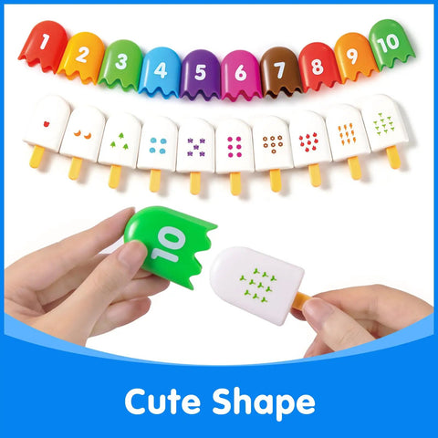 Fun Mini Number Pops 1 To 10 Ice Cream Counting And Number Matching Toy For Kids Kindergarten And Preschool Interactive Double Sided Math Games For Easy One To One Recognition, showing colorful numbered pops and hands holding pieces.