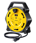 Heavy Duty Cord Reel with Four Outlets and Two USB Ports, 25-Foot Retractable Extension Cord, 16/3 Cable, 13A Breaker