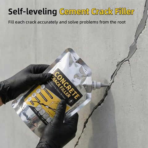 Self Leveling Concrete Crack Filler Kit 4 Pack All In One With Waterproof And High Elasticity For Driveways Patios Garages Sidewalks Pool Decks 20 Oz Each Pack Includes Nozzles Scrapers And Gloves in use on concrete wall