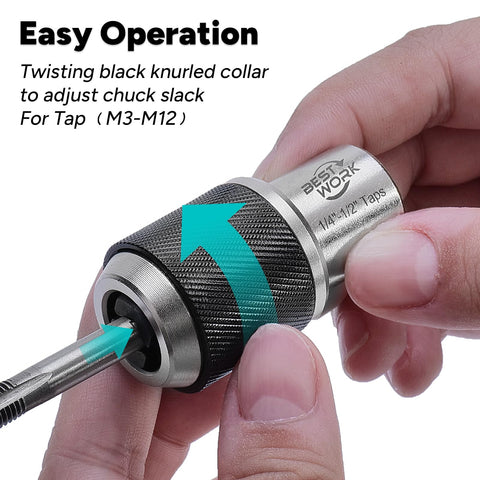 Adjustable Tap Socket Set 3/8 Drive, 3 Piece Tap Handle Tool Kit For Tight Spaces, showing knurled collar adjustment.