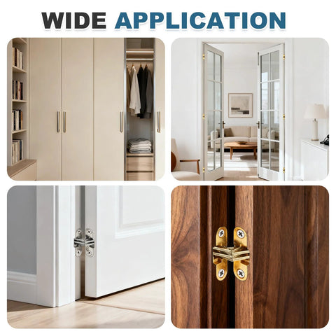 Wide application of 4 Pack Hidden Cabinet Door Hinges 1.65 Inch By 0.45 Inch 180 Degree Concealed Cross Hinge in home settings.